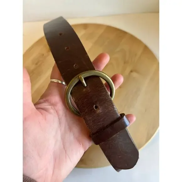GAP Brown Genuine Leather Brass Buckle Belt Unisex Size Small - Picture 11 of 12